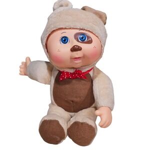 Cabbage Patch Kids Cuties Puppy Dog Plush Doll Blue‎ Eyes Tan Brown Red Bow